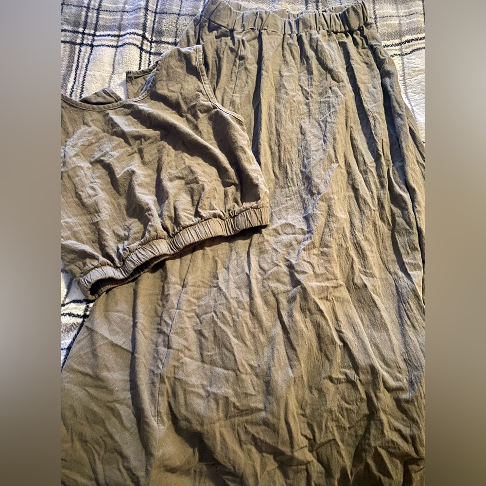 Olive Green Linen Two Piece Set